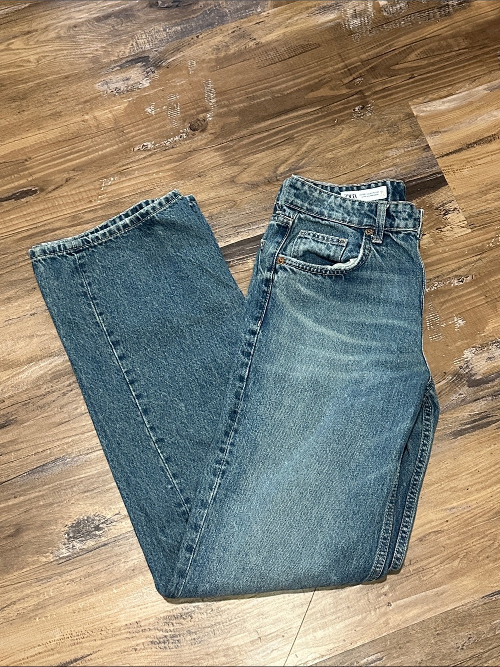 Zara Women's Straight-Leg Washed Blue Jeans
